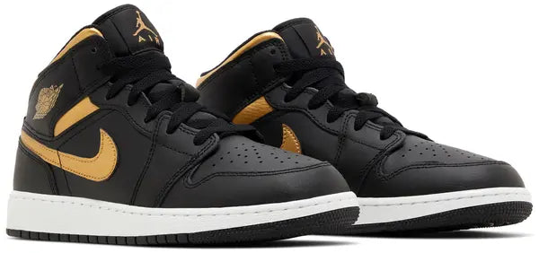Jordan 1 Mid Black Metallic Gold Swoosh (GS)