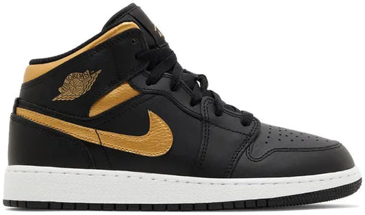Jordan 1 Mid Black Metallic Gold Swoosh (GS)