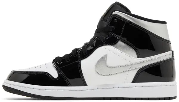 Jordan 1 Mid SE Patent Black White Metallic