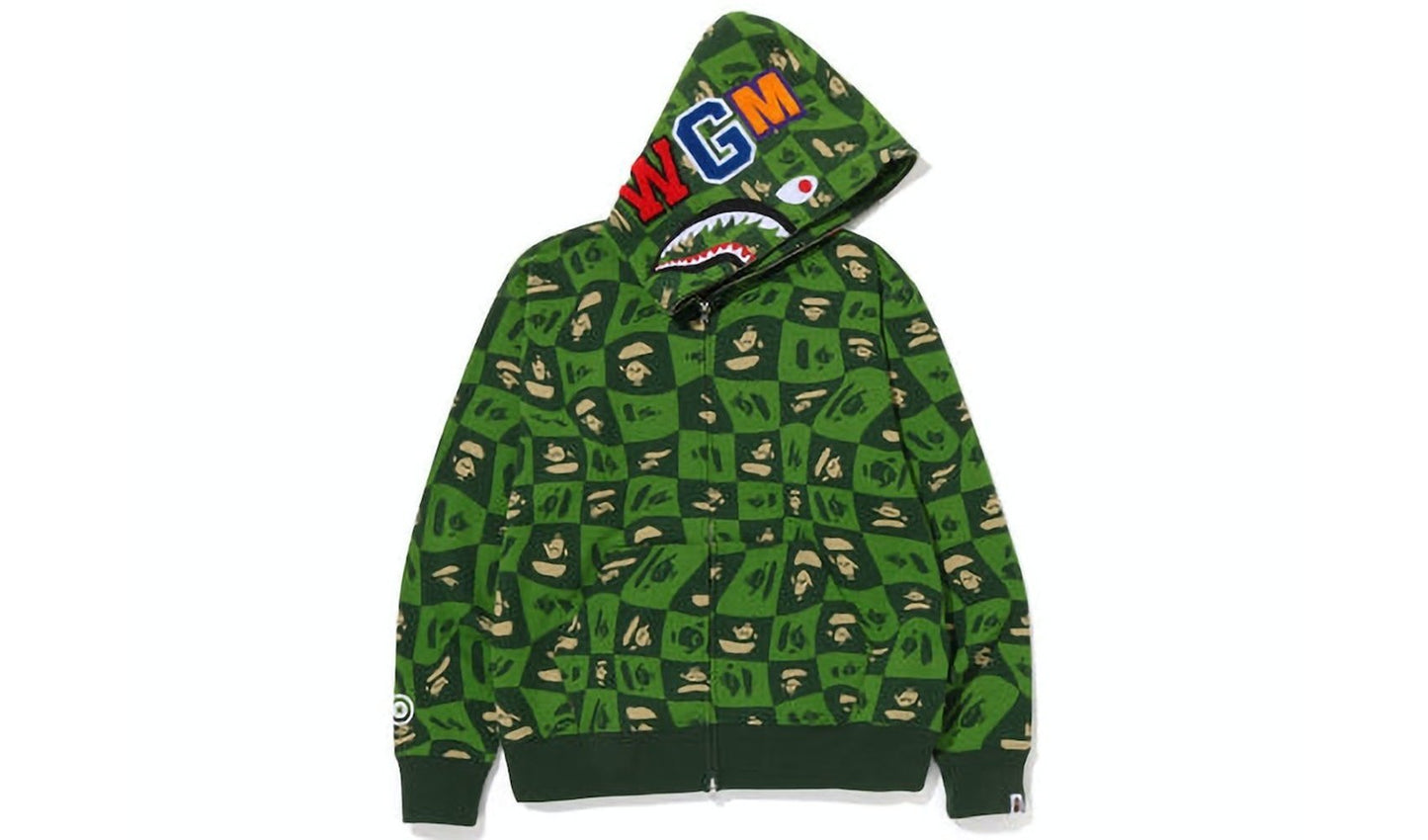 BAPE Distortion Shark Relaxed Fit Full Zip Hoodie Green