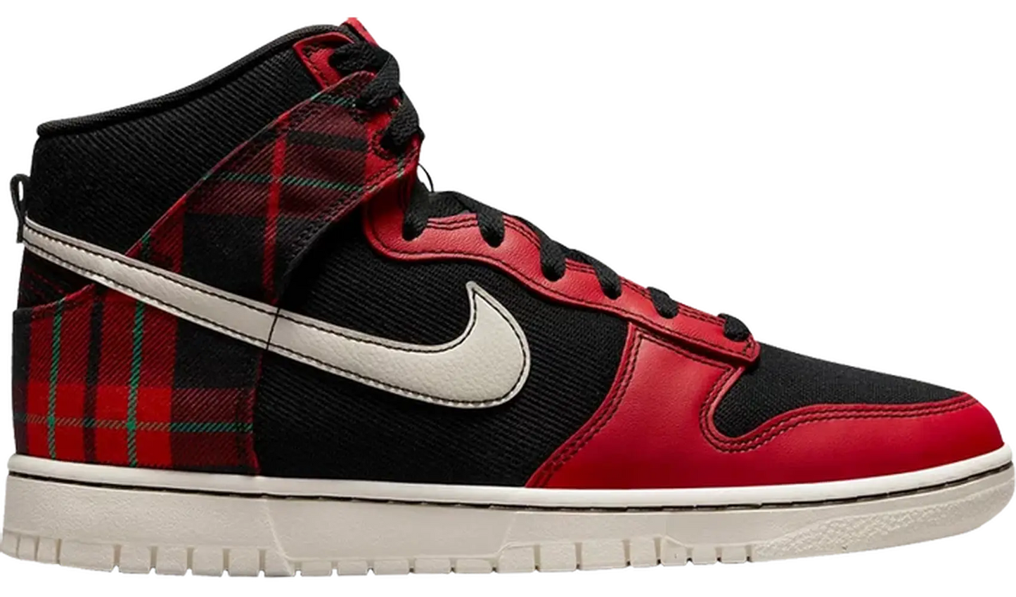 Nike Dunk High SE Tartan Plaid Black University Red